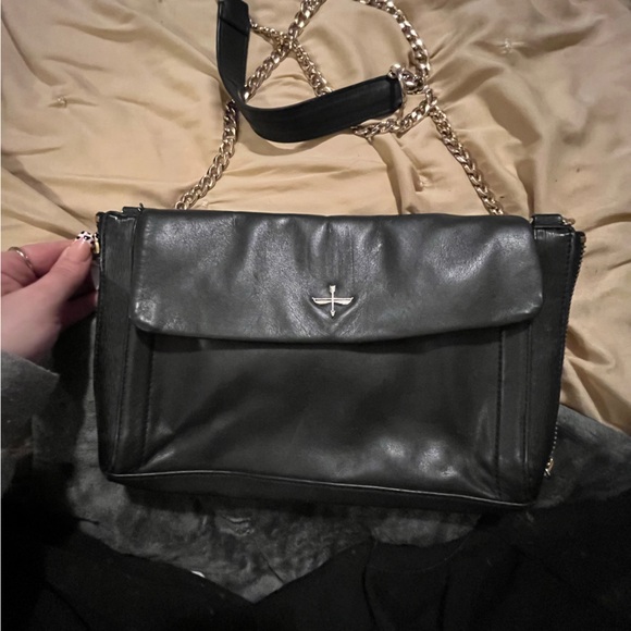 Pour La Victoire Handbags - Pour La Victoire Black Leather Crossbody with Gold Chain